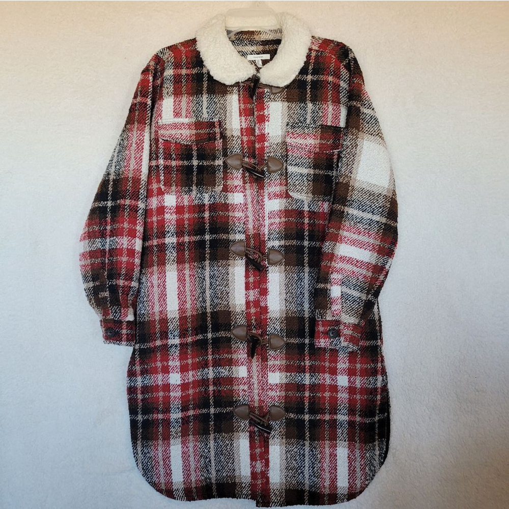 NWT Women's Maurices Plaid Shirt Jacket XS Red Brown